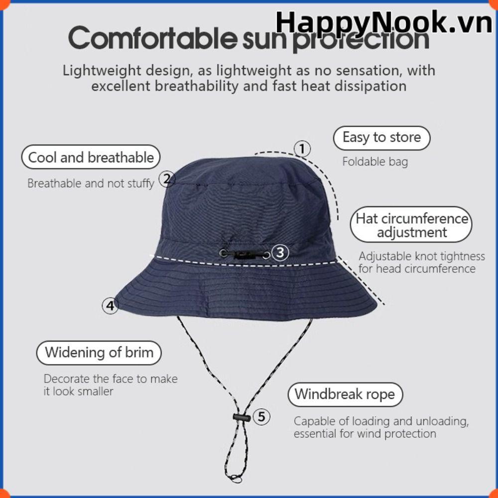 Mũ rộng vành HappyNook dành cho outdoor mùa hè, thấm hút nhanh, đi kèm túi tiện lợi, bảo vệ da dưới ánh mặt trời.