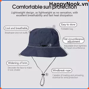 Mũ rộng vành HappyNook dành cho outdoor mùa hè, thấm hút nhanh, đi kèm túi tiện lợi, bảo vệ da dưới ánh mặt trời.
