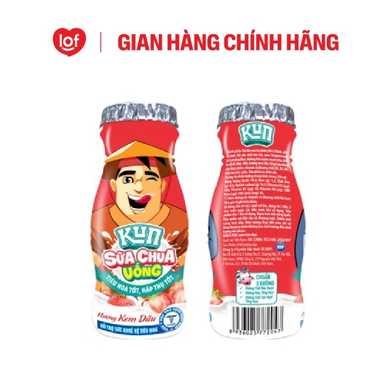 Sữa chua uống KUN vị kem dâu thùng 48 chai x 85ml