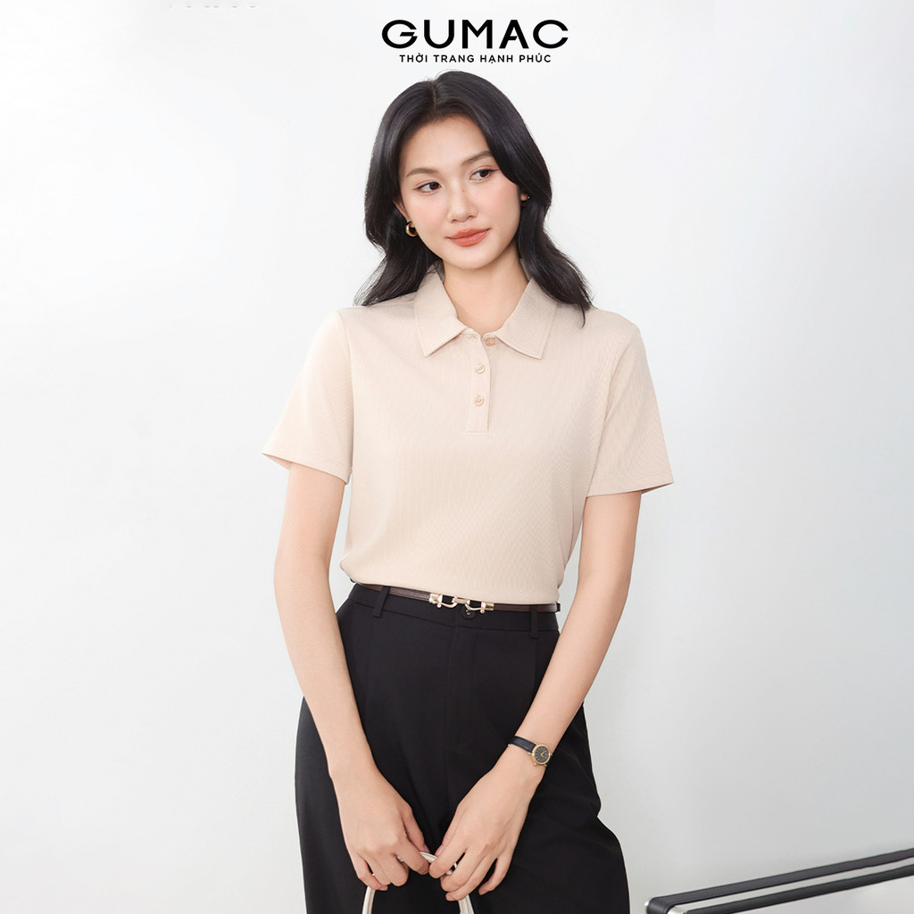 Áo Polo Nữ GUMAC Form Cơ Bản Chất Thun Gân Sọc Mịn Thoáng Mát PLF03003
