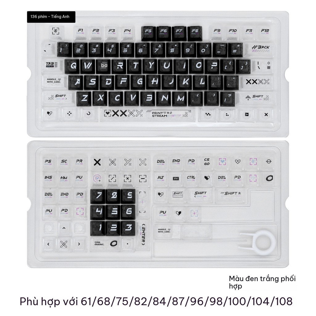 [Ship Nhanh] Keycap Dark Angel Carbon Xuyên Led - Dành cho Bàn phím cơ , Bàn phím He - Keycap Trong suốt - 136 Phím | BigBuy360 - bigbuy360.vn