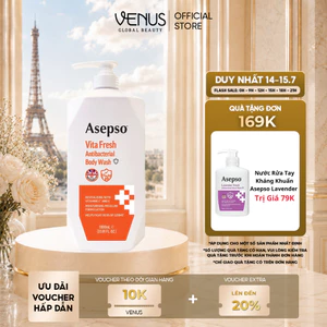 Sữa tắm kháng khuẩn ASEPSO dưỡng sáng da bổ sung Vitamin C & E