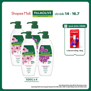 Bộ 4 Sữa tắm Palmolive 95% thiên nhiên chiết xuất từ hoa Anh Đào & Phong Lan 500g/chai