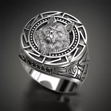 SixTwo Bạc 925 Vintage Nam Nhẫn Sói Totem Thái Nhẫn Bạc Bắc Âu Thần Thoại Chiến Binh Viking Đầu Sói Nhẫn Hip hop Đảng Nhẫn Động Vật Cung Hoàng Đạo Nhẫn Dành Cho Nam ST.070 (12) B