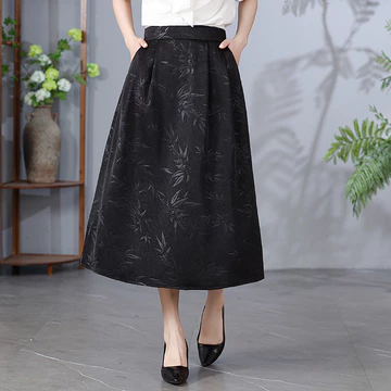 Mới Phong Cách Trung Hoa Mẹ Mùa Hè Váy Giả Thơm Mây Sợi Lụa Jacquard Váy Satin Lụa Chữ A Váy Size Lớn Váy Nữ