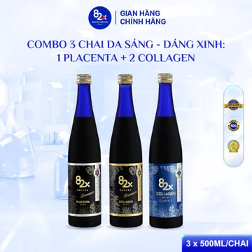 Combo 3 Chai Nước Uống 82X Gồm Collagen Classic + Sakura Collagen + Sakura Placenta 500ml/chai