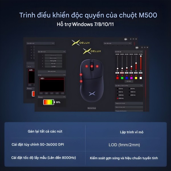 Chuột chơi game Cao Cấp Delux M500 PRO PAW3395 MAX 26000 DPI Đế sạc RGB  Bluetooth THKeyboard | BigBuy360 - bigbuy360.vn