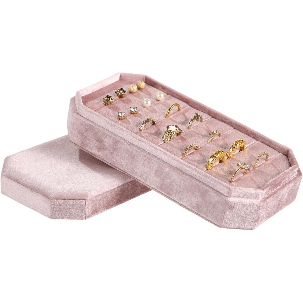 Hộp đựng nhẫn nhung OMISTAR, Hộp trưng bày trang sức 7 khe, Hộp đựng nhẫn nhung hồng có nắp, Khay đựng đồ trang sức 8.2 x 4.1 trong Khay đựng đồ trang sức cho đinh tán tai và nhẫn