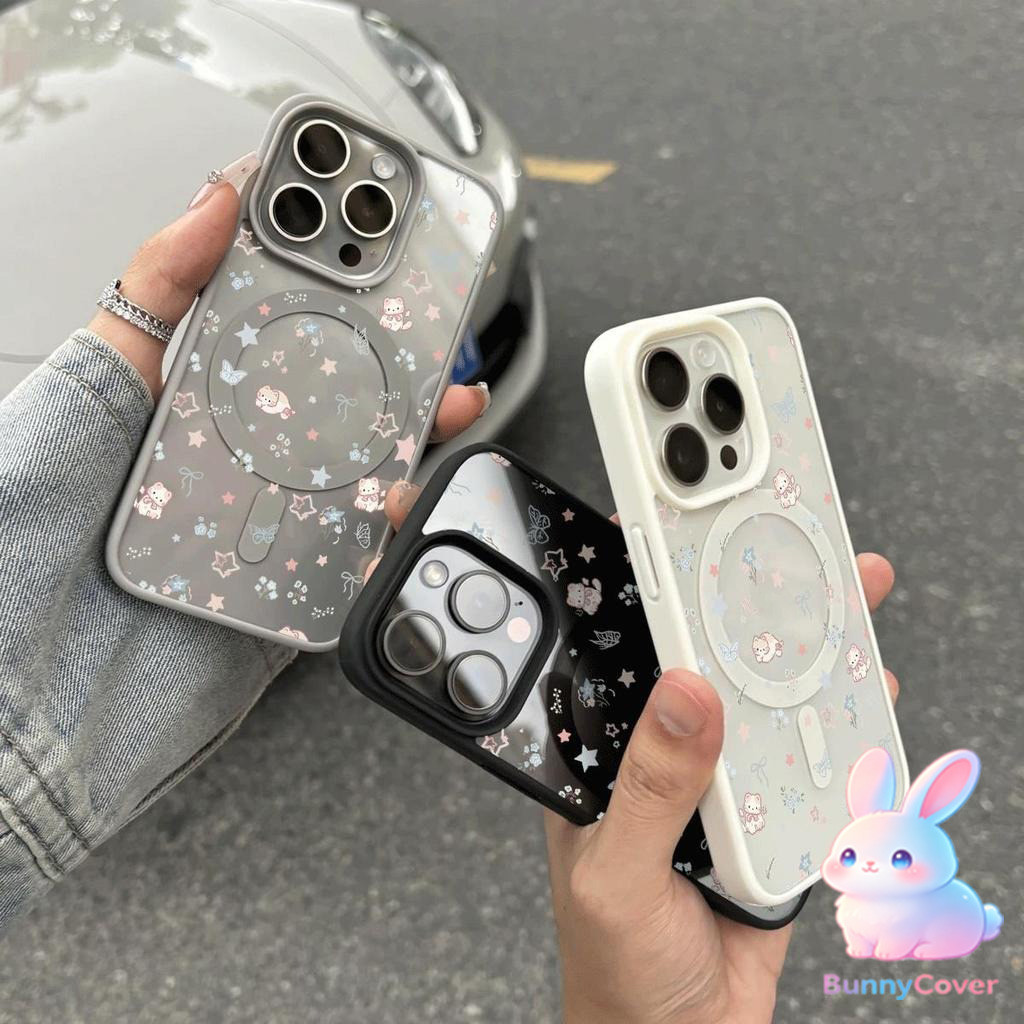White Bottom Flower Star Magnetic Hấp thụ trường hợp cho iPhone 17 16 15ProMax