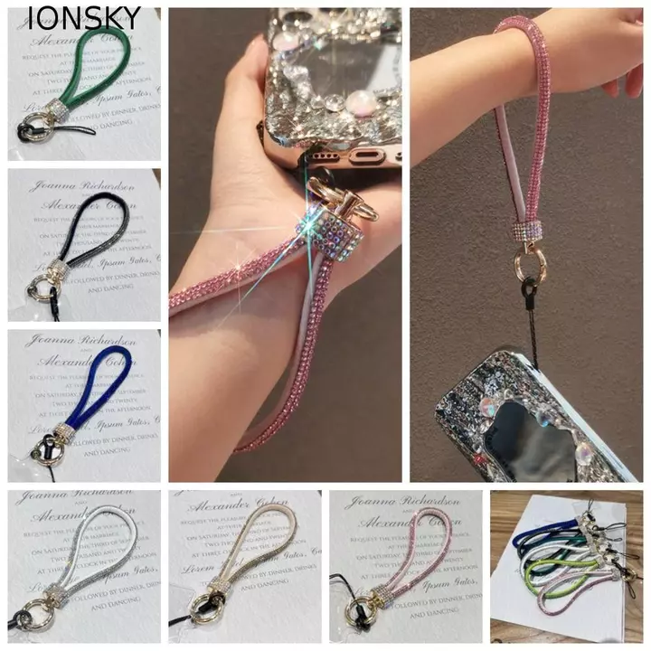 Dây buộc điện thoại kim cương giả lấp lánh IONSKY, Dây treo Dây điện thoại kim cương cầm tay, Vỏ điện thoại Treo cổ tay ngắn sang trọng Phong cách cổ tay đầy đủ kim cương Dây điện thoại di động Phụ nữ
