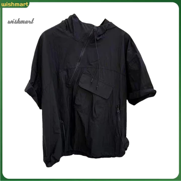 [WM] Áo Hoodie nam màu trơn mùa hè Áo Hoodie nam Hop dạo phố – Áo có dây kéo ngắn tay dáng rộng vừa vặn có dây đeo Túi nắp màu trơn Áo sơ mi dự tiệc câu lạc bộ cho khu vực Đông Nam