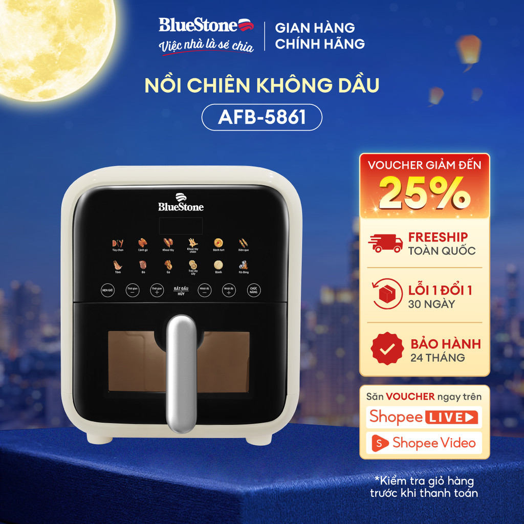 Nồi Chiên Không Dầu Điện Tử BlueStone AFB-5861 7L | Công Suất 1800W | Nấu Gà Vịt Nguyên Con | Chính Hãng BH 2 Năm