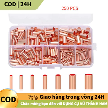 [COD] Set 250 đầu nối ống đồng uốn chuyên dụng, 7 size tiện lợi, dùng dây 1-6mm, nối nhanh, chống gỉ, bền.