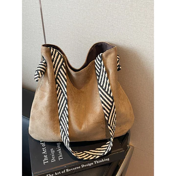 Women's Vintage Suede Shoulder Bag – Large, for Work