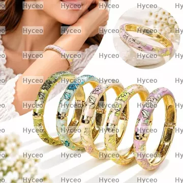 Vòng tay vòng tay HYCEO, Vòng tay vòng đeo tay bằng men Cloisonne mở bằng lò xo, Vòng đeo tay mở họa tiết hoa mẫu đơn bền Vòng đeo tay nữ đeo hàng ngày