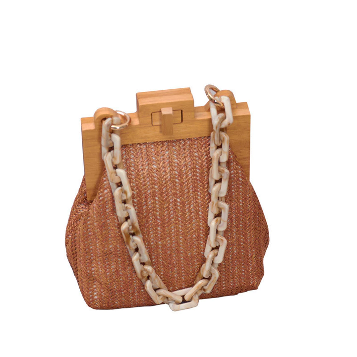Women's Korean-Style Woven Straw Crossbody Bag – Chain Strap – 5