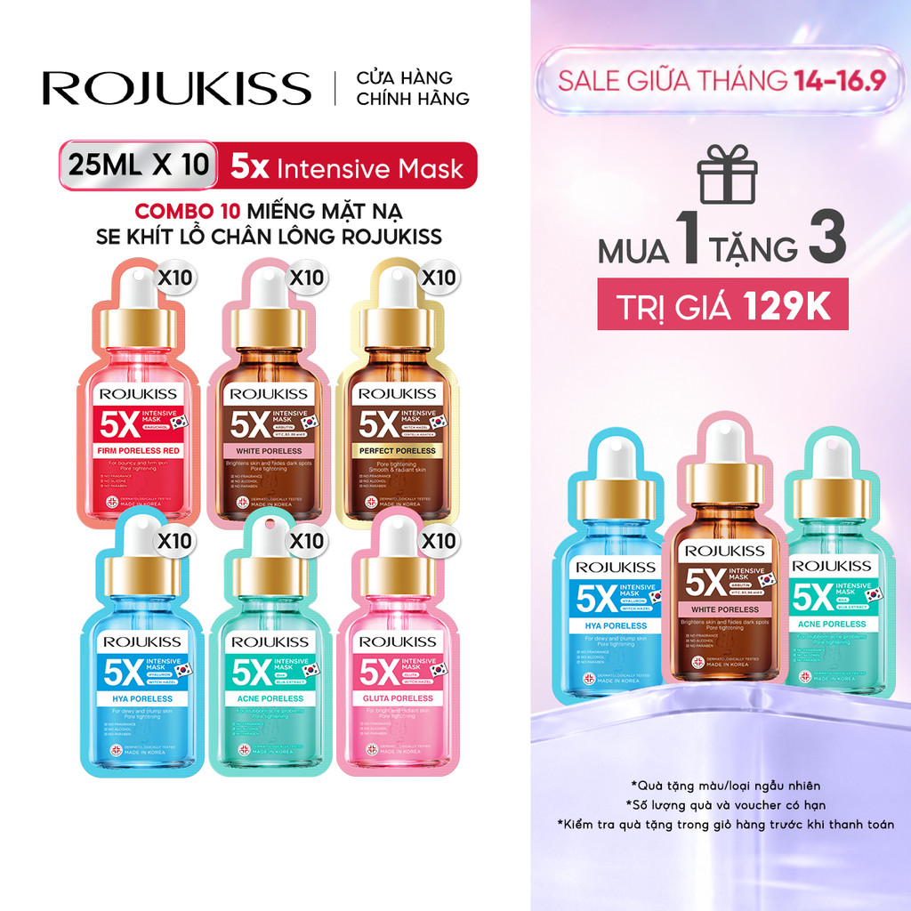 [Combo 10] Mặt Nạ Dưỡng Da Chuyên Sâu, Giúp Phục Hồi, Se Khít Lỗ Chân Lông Rojukiss Poreless 5x Intensive Mask 25ml
