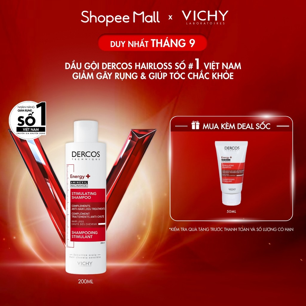 Dầu gội ngăn ngừa, giảm rụng tóc, giúp tóc chắc khỏe, dày dặn Vichy Dercos Hairloss SỐ 1 Việt Nam được khuyên dùng 200ml