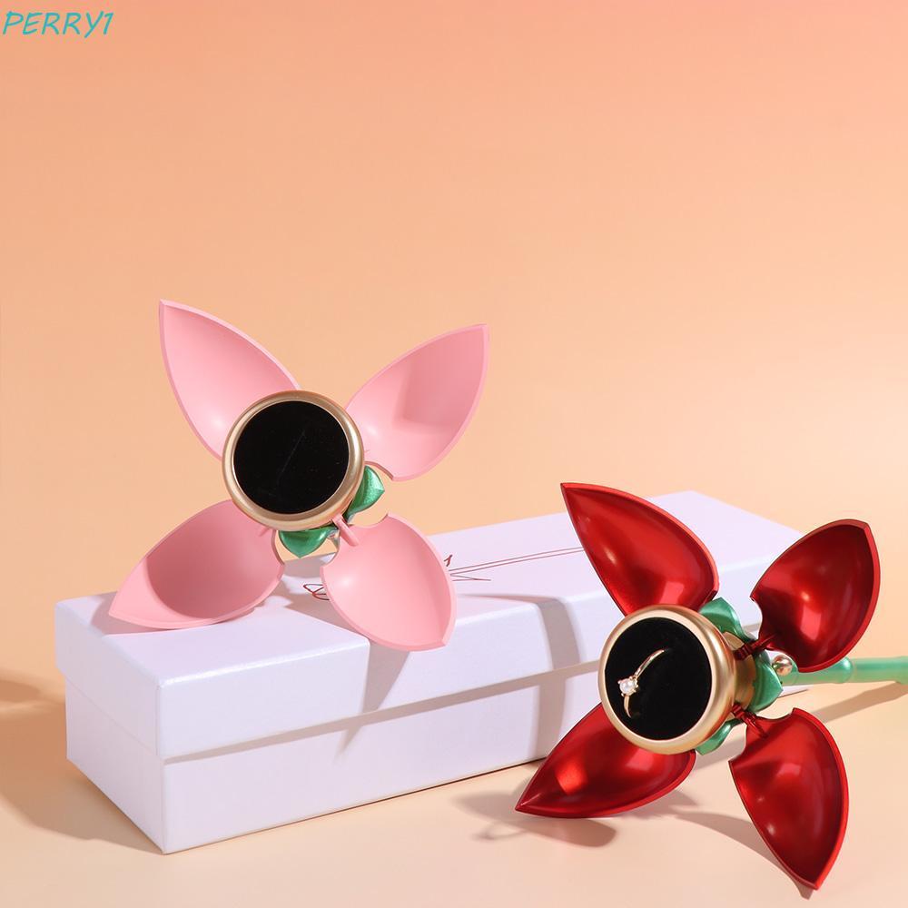 Hộp đựng trang sức nở tự động PERRY, Hộp nhẫn cầu hôn hoa thanh lịch màu hồng, Hộp trưng bày trang sức Chống bụi Chống thấm nước Hộp nhẫn hồng đỏ đính hôn