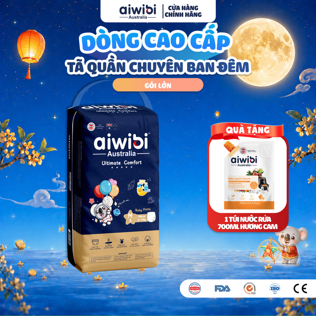 Tã/Bỉm Quần Cao Cấp Aiwibi Chuyên Ban Đêm Ultimate Comfort Gói Lớn M48/L44/XL40/XXL36
