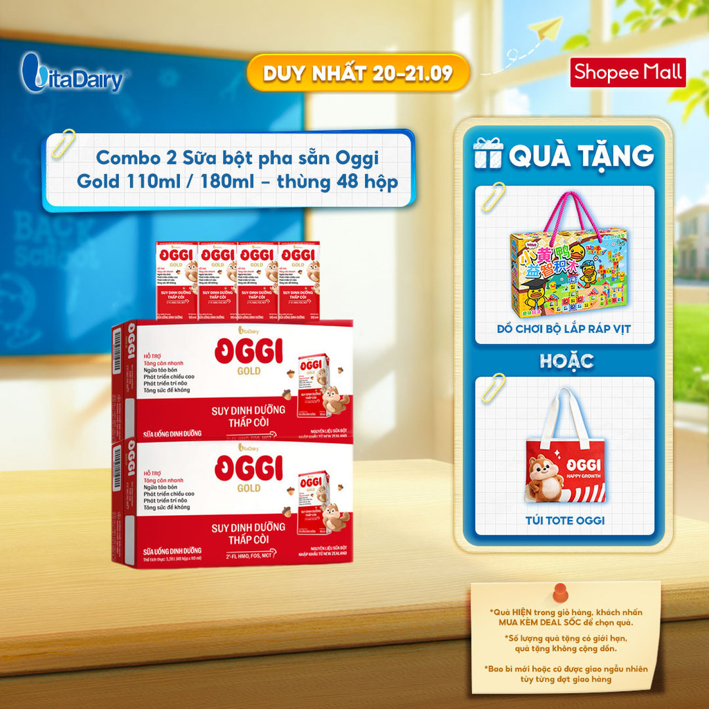 [COMBO 2 THÙNG 48 HỘP] Sữa uống dinh dưỡng Oggi Gold giúp bé suy dinh dưỡng, thấp còi - Hộp 110ml/180ml