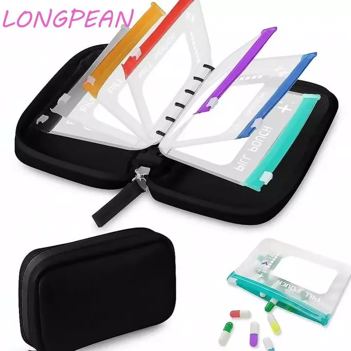 LONGPEAN 7 / 14 CÁI Bộ túi đựng thuốc chống nước, Hộp đựng thuốc 7 ngày chống rò rỉ di động, Hộp đựng thuốc có khóa kéo mã màu Túi đựng thuốc hàng tuần chống ẩm Túi đựng thuốc hàng ngày mang theo hàng