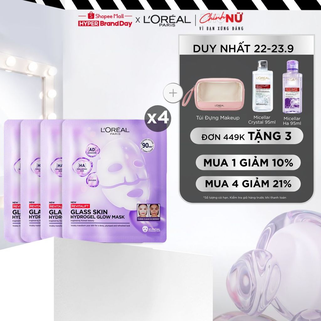 Mặt nạ thạch Glass Skin Hydrogel Glow cấp ẩm sâu, da căng mịn mướt, hiệu ứng chỉ sau 90 phút L'Oreal Paris