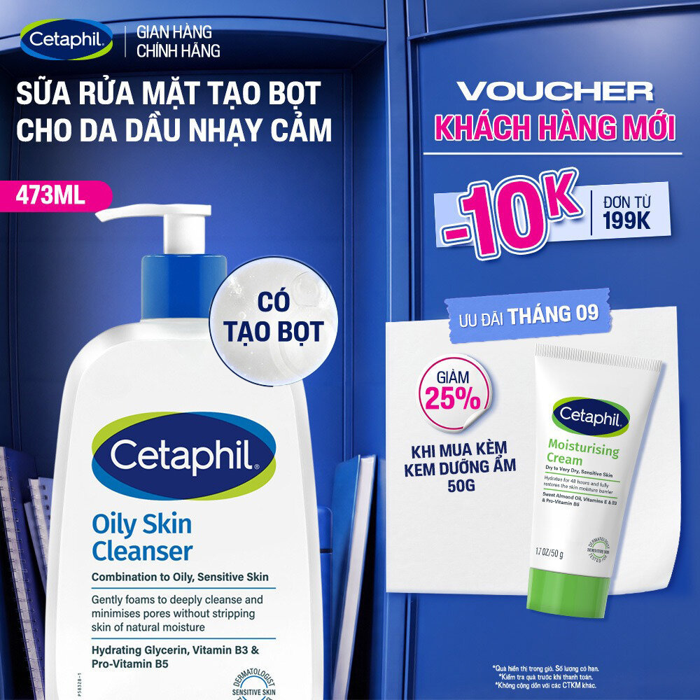 Sữa rửa mặt dịu lành cho da dầu nhạy cảm CETAPHIL OILY SKIN CLEANSER 473ML