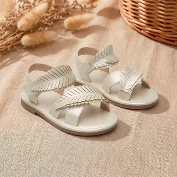 Giày Sandal Bé Gái Trắng Retro Dệt Họa Tiết Sandal Giày Velcro Đế Mềm Mùa Hè Giày Sandal Đi Biển Phù Hợp Với V5CC