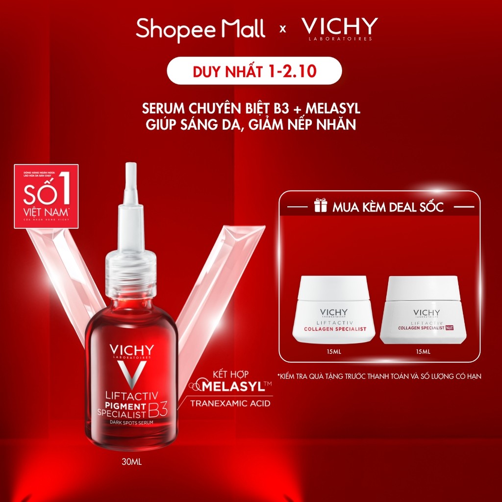 [Thế hệ mới] Serum Vichy B3 sáng da +98% sau 2 tuần nhờ Melasyl + Tranexamic Acid, giảm đốm nâu thâm nám toàn diện, 30ml