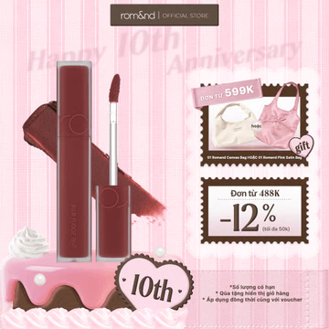 [Rom&nd x KOL] Son kem siêu lì, cho đôi môi mịn mượt Hàn Quốc Romand Blur Fudge Tint 5g