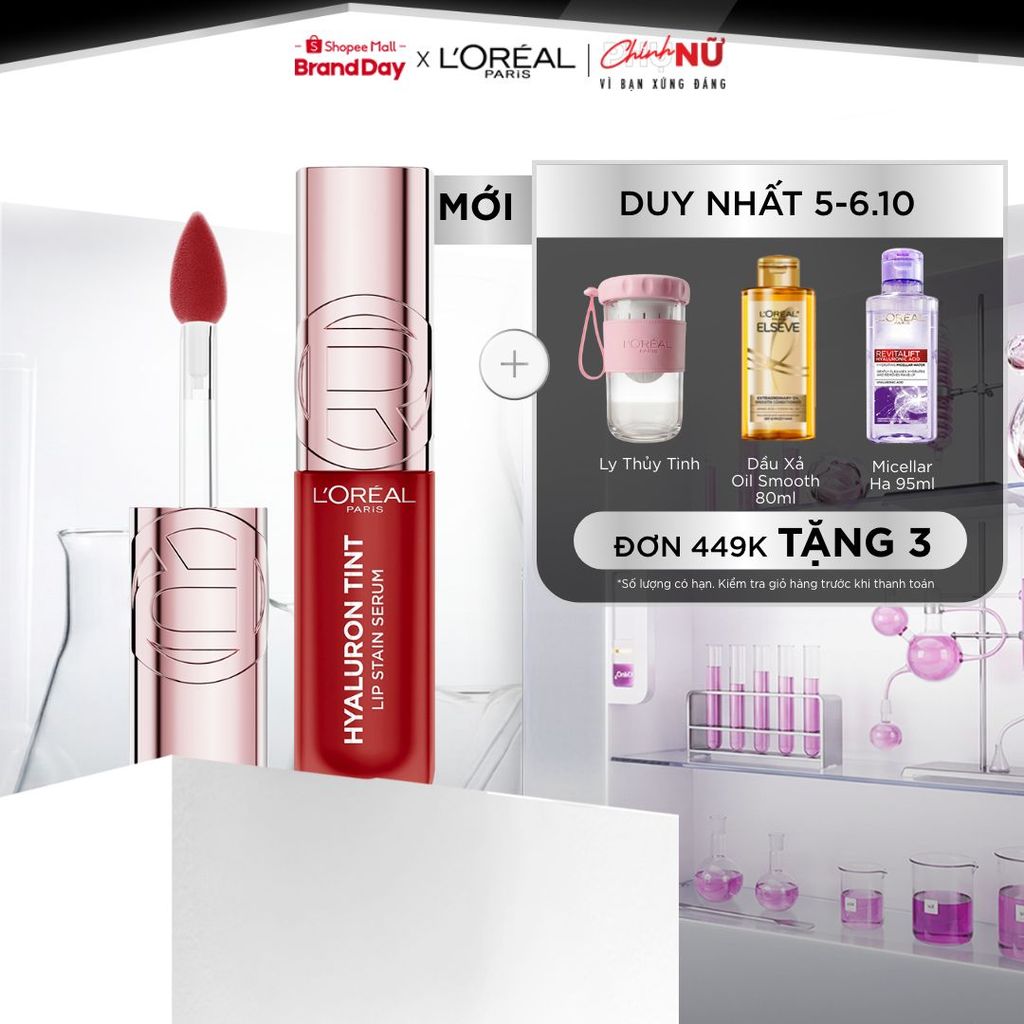 Son tint bóng dưỡng môi có màu, lâu trôi, nhẹ môi L'Oreal Paris Hyaluron Tint Lip Stain Serum 5ml