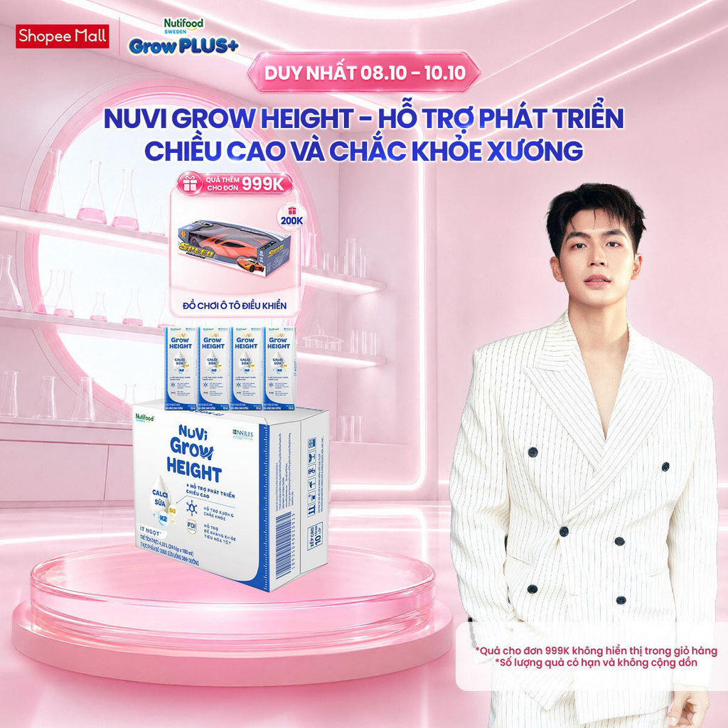 Thùng 24 hộp SBPS Nuvi Grow Height 1+ hỗ trợ phát triển chiều cao hộp 180ml