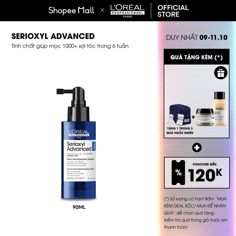 Tinh chất xịt tăng mật độ làm dày tóc chuyên nghiệp L'Oréal Professionnel Serioxyl Advanced 90ml - Dành cho tóc thưa