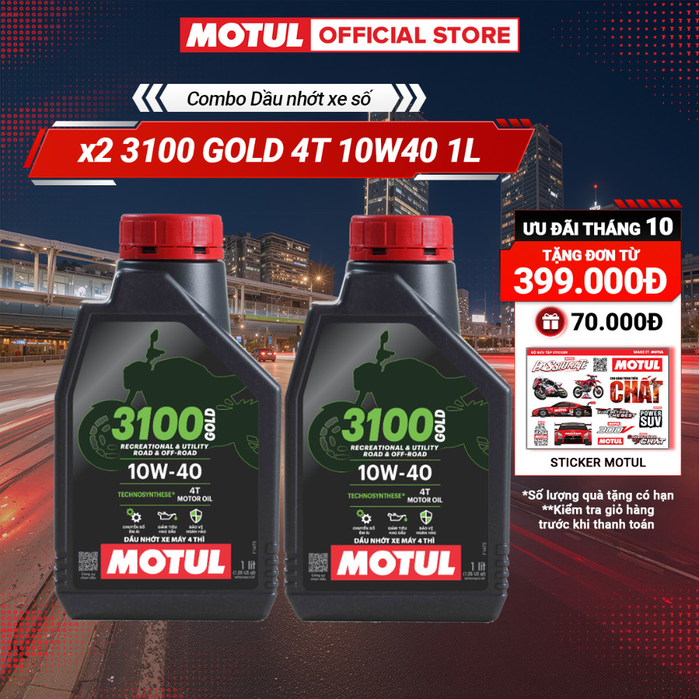 Combo 2 Dầu nhớt xe Máy MOTUL 3100 GOLD 4T 10W40 1L
