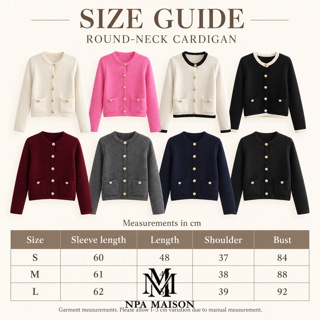 NPA MAISON Áo Khoác Cardigan Nữ Dệt Kim Dáng Ngắn Cổ Tròn Tay Dài Cài ...