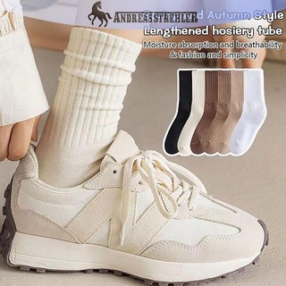 Onetimingfine Giữ ấm và lạnh ngoài trời Tất nữ màu trơn Thời trang Kaki Nâu trắng Cotton Tất cho bé gái Hàn Quốc VN