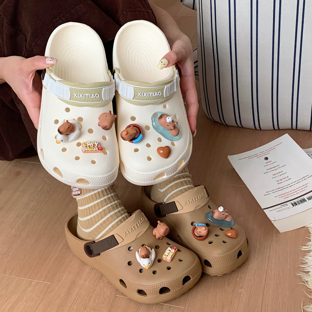 Phụ kiện lỗ khóa giày Capybara Ins dễ thương, phù hợp cho Crocs, DIY, tháo rời, kèm hoa