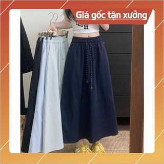 Dây rút màu trơn, váy dài vừa phải phong cách Hàn Quốc