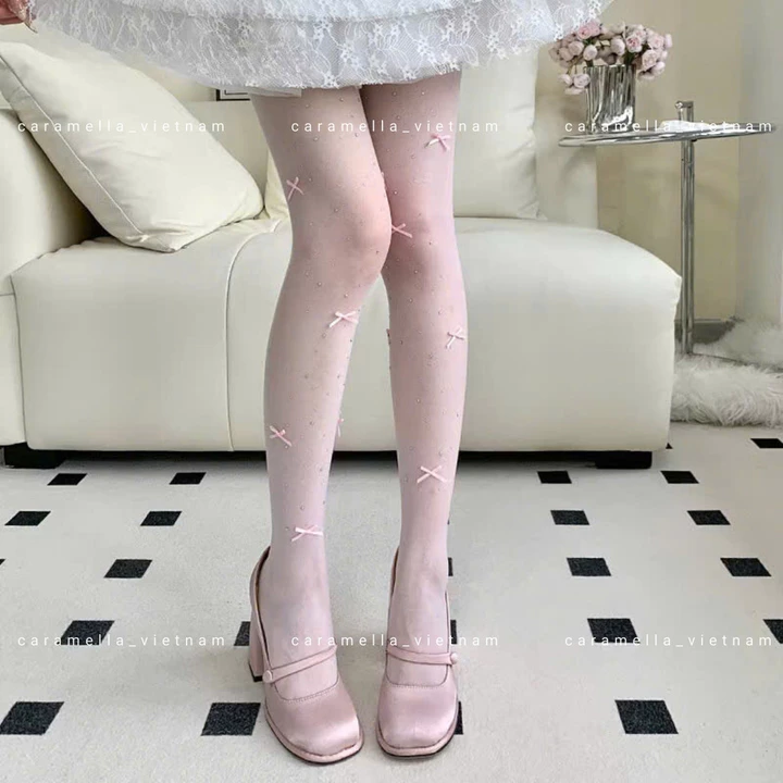 Quần Tất Đính Ngọc Gắn Nơ Caramella Quần Tất Nơ Tất Tàng Hình Tất Nữ Siêu Dai Đi Tiệc Lolita H158 – 7