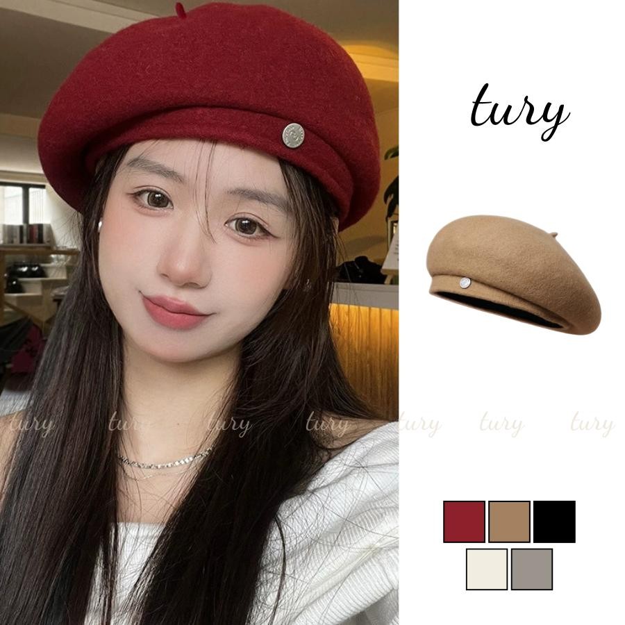 Mũ Beret Unisex Nam Nữ - Tury - Mũ nồi trơn, mũ họa sĩ phối khuy - MN050