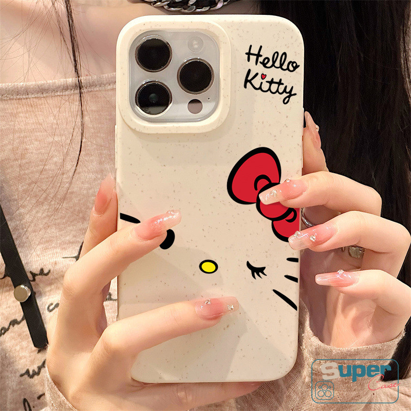 Ốp Lưng Tương Thích Cho IPhone 11 15 13 16 17 Pro Max Air XR 14 12 Pro Max X XS Max 7 13 12 16 17 Pro 8 14 15 6 6s 16 Plus SE 2020 Hoạt Hình Dễ Thương Wink Hello Kitty Bìa mềm nơ