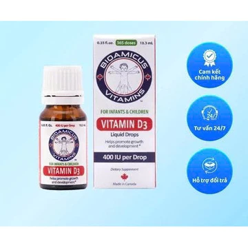 Bioamicus Vitamin D3 - Giúp bổ sung Vitamin D3 cho trẻ em, tăng cường hấp thu Calcium. Hỗ trợ phát triển xương, răng
