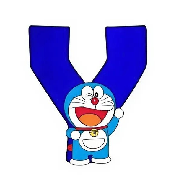 Doraemon móc khóa dành tă với hình Doraemon và chữ cái màu xanh nổi bật