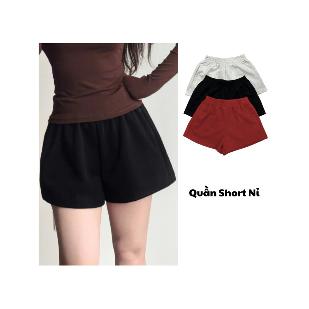Quần Short Chất Nỉ Basic , Quần Đùi Nữ Ống Rộng Mềm Mại Cá Tính Đi Chơi , Ở Nhà Freesize, Dễ Thương_Q112