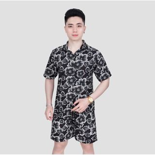 Đồ bộ lụa nam họa tiết hoa trắng đen – Vải cao cấp, sang trọng, trẻ trung hiện đại