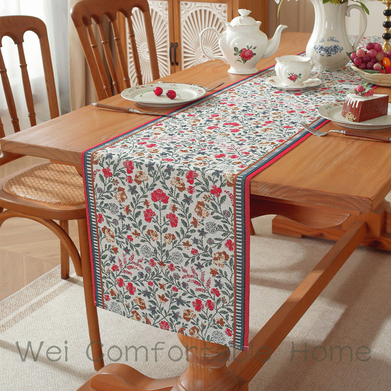 Hoa Bàn Chạy Polyester Cotton Trang Trí Bàn Khăn Dày Bàn Vải