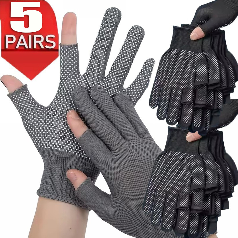 1 / 3 / 5 Đôi Găng Tay Nửa Ngón Chống Trơn Trượt / Găng Tay Làm Việc An Toàn Nylon Thoáng Khí