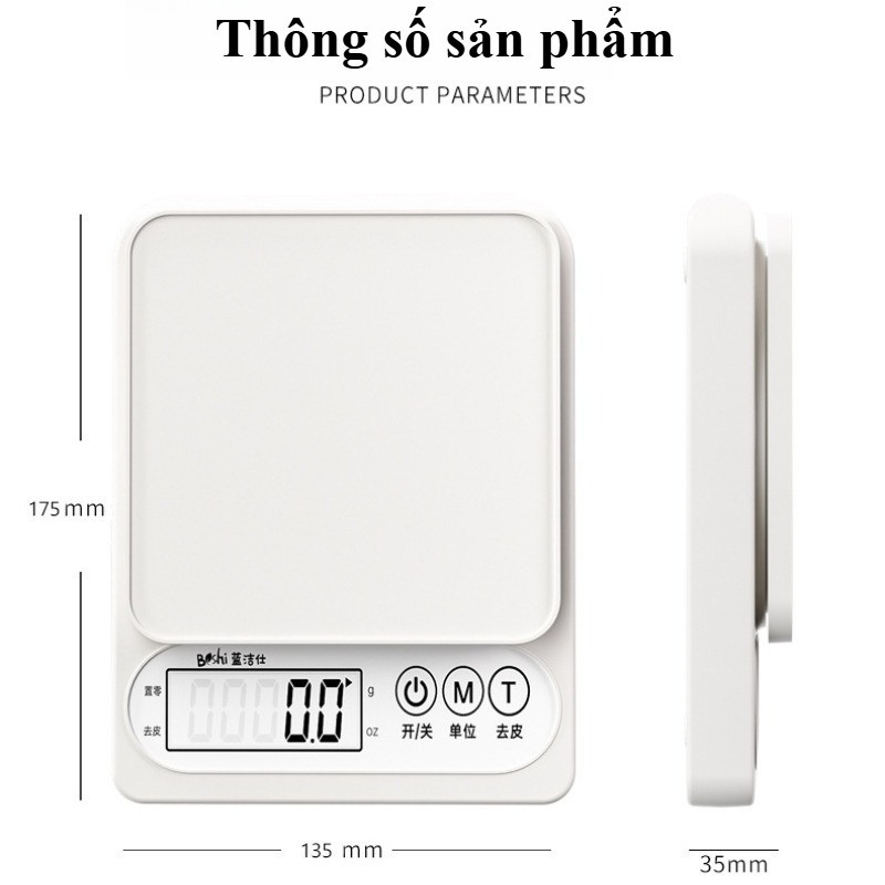 Cân Tiểu Ly Điện Tử Nhà Bếp Mini Định Lượng 0.1g - 10kg, chống gỉ, chống trầy xước, chống nước