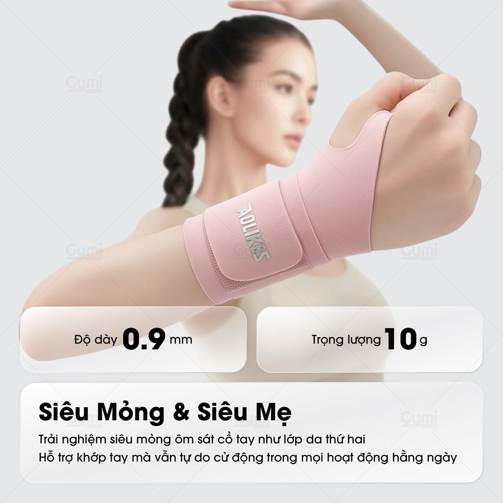 [1 Chiếc] Băng Quấn Cổ Tay Aolikes 7935 - Siêu Mỏng, Hỗ Trợ Cố Định Gym, Yoga, Bóng Rổ, Pickleball - AL7935